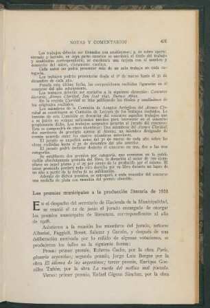 Los premios municipales a la producción literaria de 1928