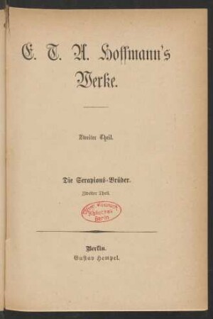 Theil 2: E. T. A. Hoffmann's Werke