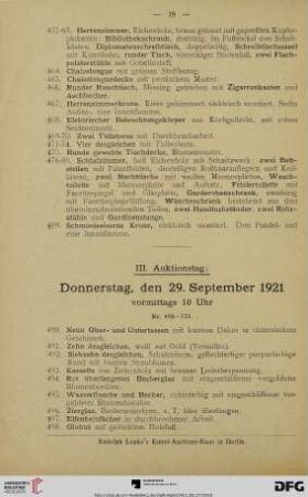 III. Auktionstag: Donnerstag, den 29. September 1921 vormittags 10 Uhr (Nr. 490-752)