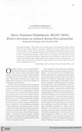 [Rezension von: Maria Piechotkowie, Kazimierz Piechotkowie, Bramy Nieba. Bóżnice drewniane na ziemiach dawnej Rzeczypospolitej]