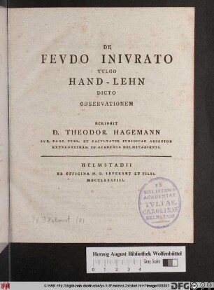 De Fevdo Inivrato Vvlgo Hand-Lehn Dicto Observationem
