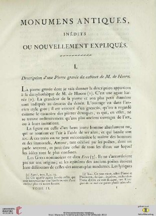 I.Description d’une Pierre gravée du cabinet de M.de Hoorn