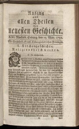 XXI. Nachlese. Coburg, den 24. May. 1752.