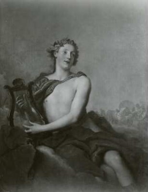 Herr als Apoll : Pesne, Antoine: Herr als Apoll (wahrscheinlich Großkanzler Michail Larionowitsch Woronzow). 1749. Öl auf Leinwand; 145 x 113 cm. Potsdam: Park von Sanssouci, Neue Kammern