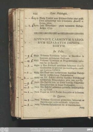 Appendix Carminum Variorum Separatim Impressorum.