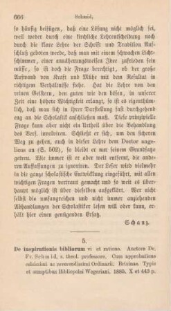666-673 [Rezension] Schmid, Franz, De inspirationis bibliorum vi et ratione