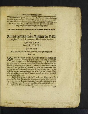 Kurtzer verdeutscheter Außzug der Erklärung des Periculi Statutorum ... [u. a.]