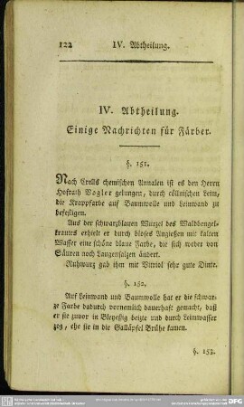 IV. Abtheilung. Einige Nachrichten für Färber