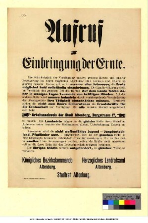 Originaltitel: Aufruf zur Einbringung der Ernte