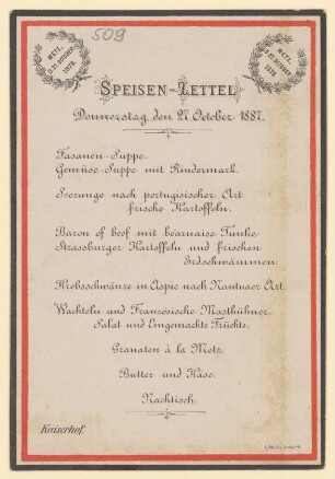 Menükarte : Kaiserhof