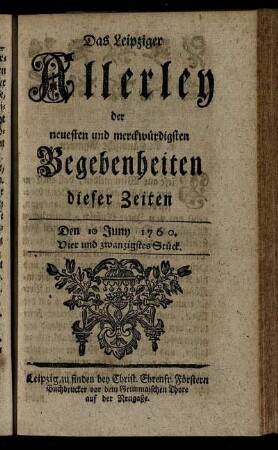 Den 10 Juny 1760. Vier und zwanzigstes Stück.