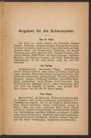 Angaben für die Schauspieler