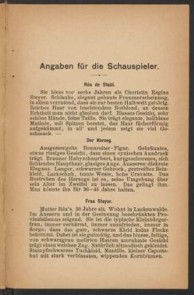 Angaben für die Schauspieler