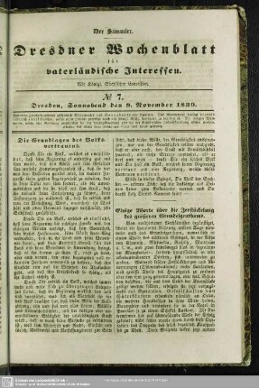 No. 7. Dresden, Sonnabend den 9. November 1839