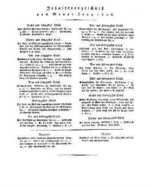 Inhaltsverzeichniß vom Monat Juni 1806