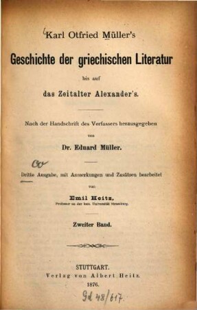 Karl Otfried Müller's Geschichte der griechischen Literatur bis auf das Zeitalter Alexander's : nach der Handschrift des Verf. hrsg. von Eduard Müller. 2