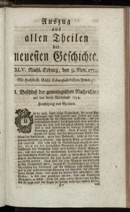 XLV. Nachl. Coburg, den 9. Nov. 1754.