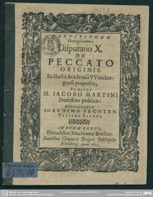 Partitionum Theologicarum, Disputatio X. De Peccato Originis
