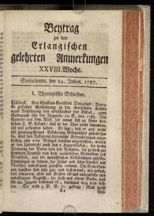 XXVIII. Woche. Sonnabends, den 14. Julius. 1787.