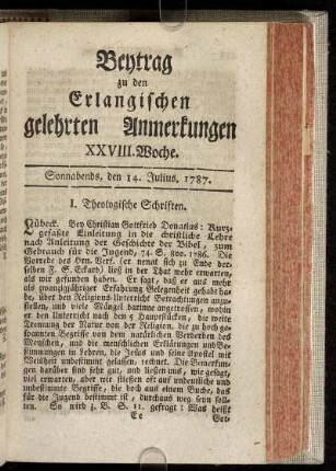 XXVIII. Woche. Sonnabends, den 14. Julius. 1787.