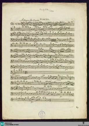 Trois quartetts pour le clavecin ou forte-piano, avec l'accompagnement d'un violon, flûte & basse : œuvre 1