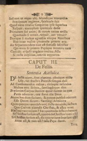 Caput III. De Festis.