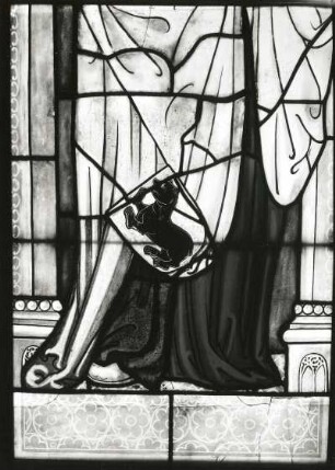 Apostel Petrus. Glasmalerei, 3. Viertel 15. Jahrhundert. Ausschnitt: Gewand des Apostels. Verchen, Dorfkirche, ehemaliges Benediktiner-Nonnenkloster S II (2/3 a). Ausstellung "Mittelalterliche Glasmalerei in der DDR", Erfurt 1989/1990. Kat. Nr. 47