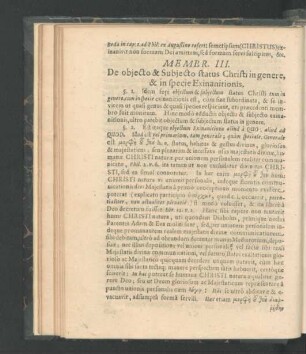 Membr. III. De obiecto & Subiecto status Christi in genere, & in specie Exinanitionis.