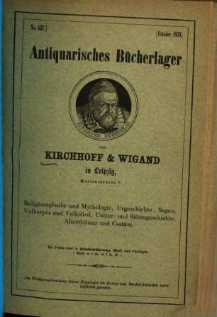 Antiquarisches Bücherlager von Kirchhoff & Wigand in Leipzig. 537. 1878