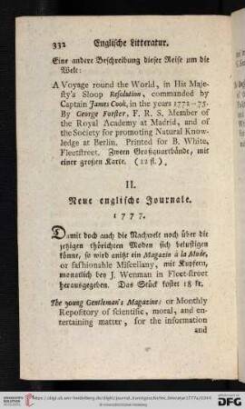 II. Neue englische Journale 1777