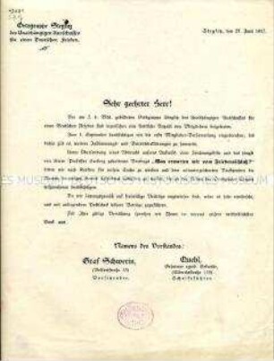 Mitgliederwerbung und Spendenaufruf des Unabhängigen Ausschusses für einen Deutschen Frieden