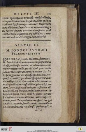 Oratio III: M. Iodoci Avthaei Francofvrtensis