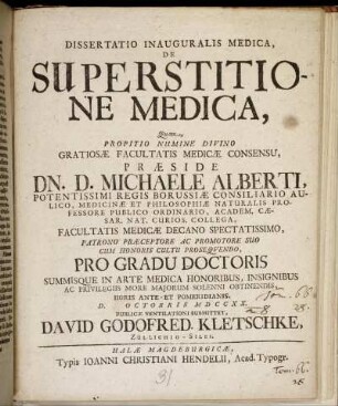 Dissertatio Inauguralis Medica, De Superstitione Medica
