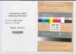 Entnazifizierung Heinrich Meger, geb. 01.07.1898 (Postangest.)
