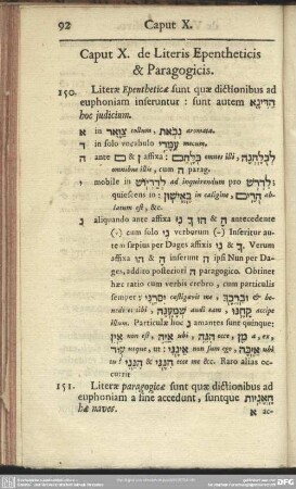 Caput X, de Literis Epentheticis & Paragogicis