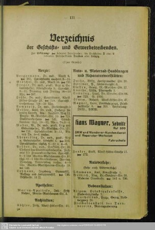 Berufsklassen und Gewerbebetriebe : Verzeichnis der Geschäfts und Gewerbetreibenden