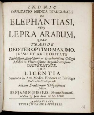 Disputatio Medica Inauguralis De Elephantiasi, Seu Lepra Arabum