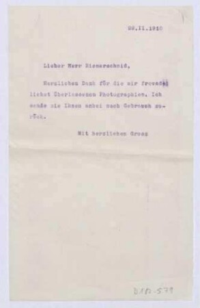Schreiben an Richard Riemerschmid (Brief)