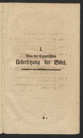 I. Von der Egyptischen Uebersetzng der Bibel