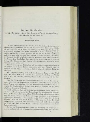 Zu dem Bericht des Herrn Behmer über die Hannover'sche Ausstellung