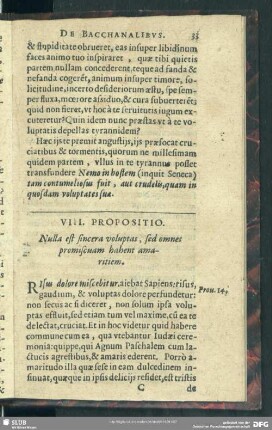 VIII. Propositio. Nulla est sincera voluptas, sed omnes promiscuam hahent amaritiem