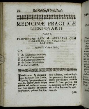 Pars I. Propnens Renum Affectus Cum Ipsorum Causis Atque Curatione.