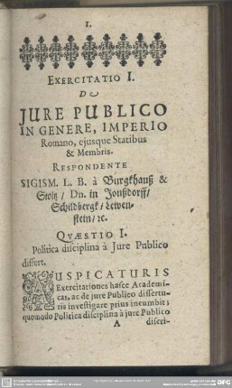 Exercitatio I. De Iure Publico, Imperio Romano, eiuque Statibus & Mebris