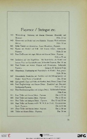 Fayence / Steingut, etc. (Nr. 939-972)