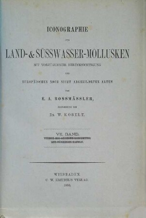Iconographie der Land- und Süsswasser-Mollusken : mit vorzügl. Berücksichtigung d. europäischen noch nicht abgebildeten Arten. Tafelbd. 7. 1880