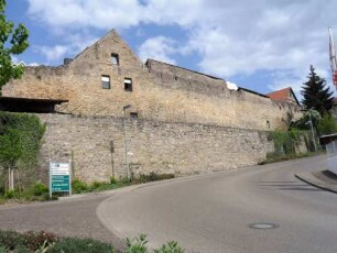 Stadtbefestigung - Ansicht im Nordwesten mit Stadtmauer und vorgelagerter Zwingermauer im Verlauf nach Süden