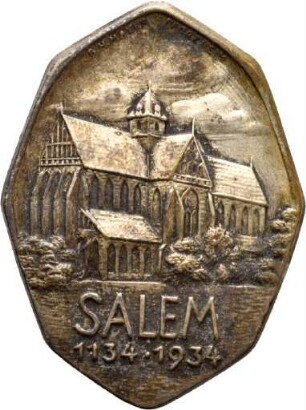 Einseitiger Wallfahrtsanstecker anlässlich des 800-jährigen Jubiläums der Klostergründung Salem, 1934