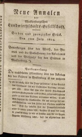Sieben und zwanzigstes Stück. Den 7ten July 1814.