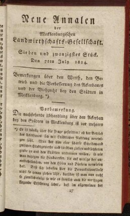 Sieben und zwanzigstes Stück. Den 7ten July 1814.