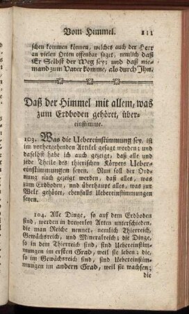 Daß der Himmel mit allem, was zum Erdboden gehöret, übereinstimme.